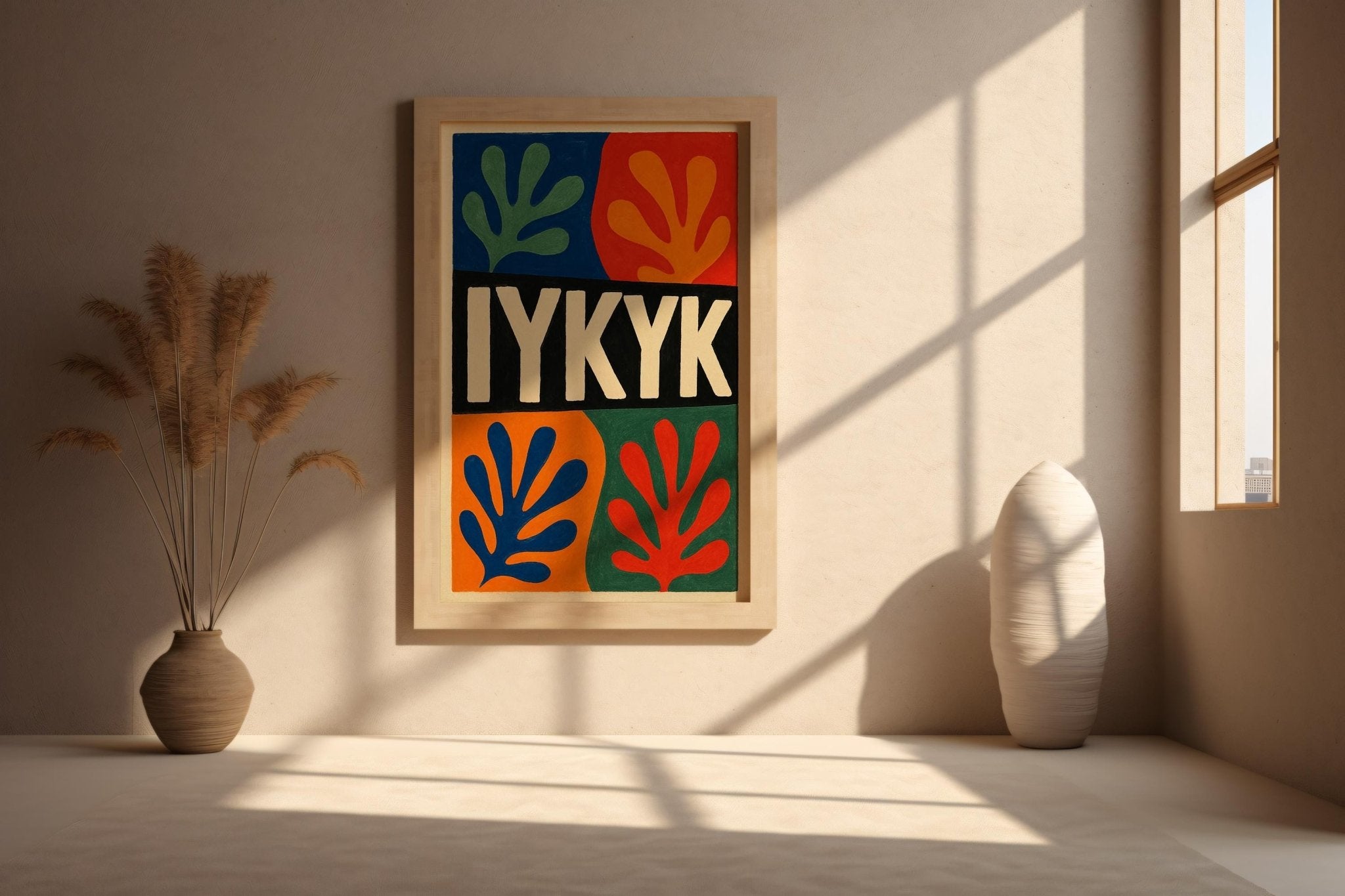 IYKYK Wall Art Print – Cool Abstract Poster with Matisse Leaves and Bold Typography, Colorful Modern Art for Gen Z & Millennials - Just Great Posters