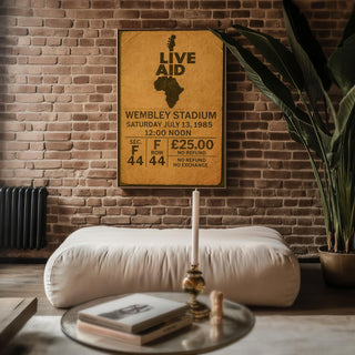 Live Aid 1985 Ticket Print – Vintage - Style Music Poster Featuring Iconic Concert Stub, Bold Retro Wall Art for Music History Buffs - Just Great Posters