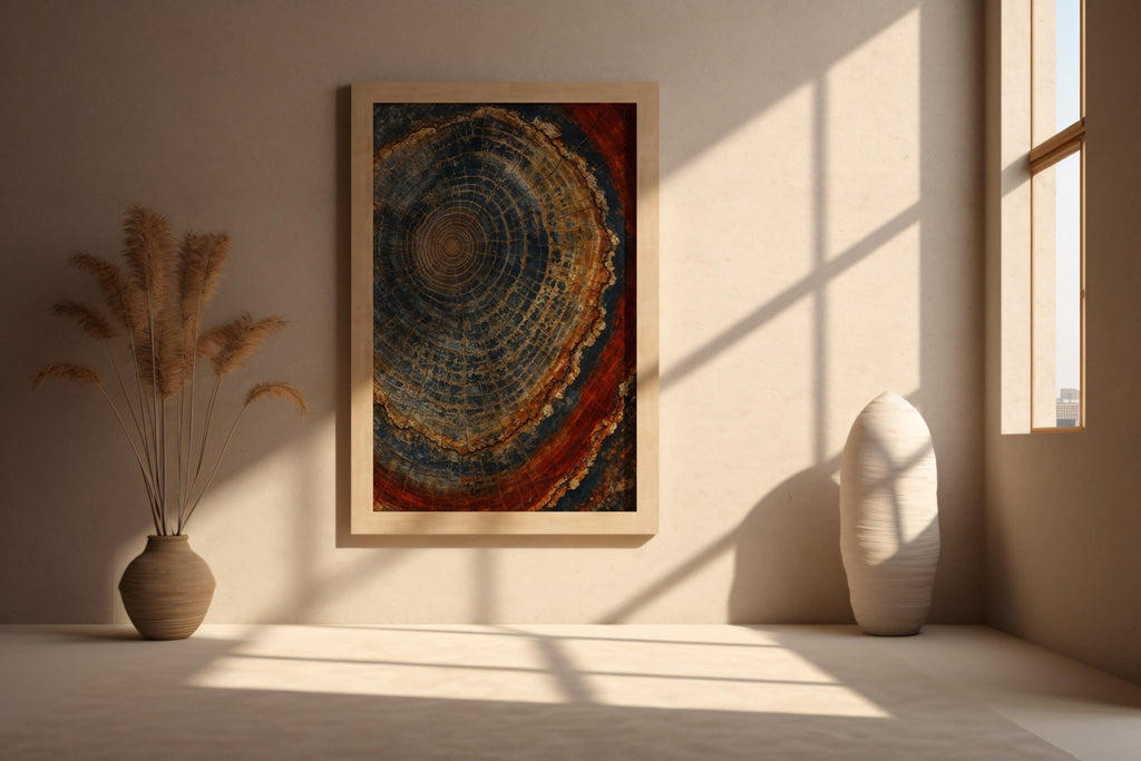 Tree Ring Wall Art – Petrified Wood Cross Section Poster in Earthy Tones, Nature - Inspired Print for Rustic, Modern, or Boho Spaces - Just Great Posters