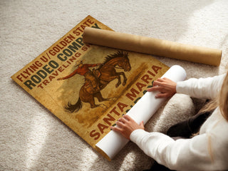 Flying U Rodeo Poster – Vintage Western Cowboy Wall Art with Bronco Rider & Aged Typography, Americana Decor Print, Free Shipping - Just Great Posters