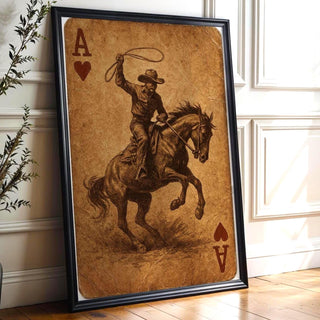 Cowboy Ace of Hearts Playing Card Print – Western Style Vintage Art Poster, Wild West Cowboy on Horse Wall Art for Card Lovers - Just Great Posters