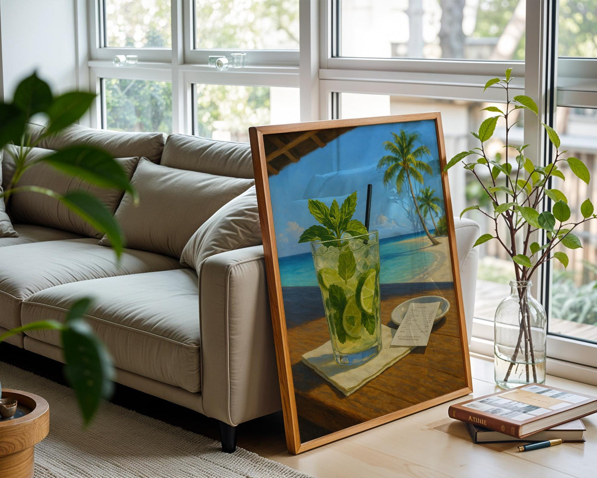Mojito Art Print – Tropical Cocktail Poster, Summer Wall Art, Mint Lime Drink Painting, Vacation Vibes Kitchen Decor, Beach Bar Setting - Just Great Posters