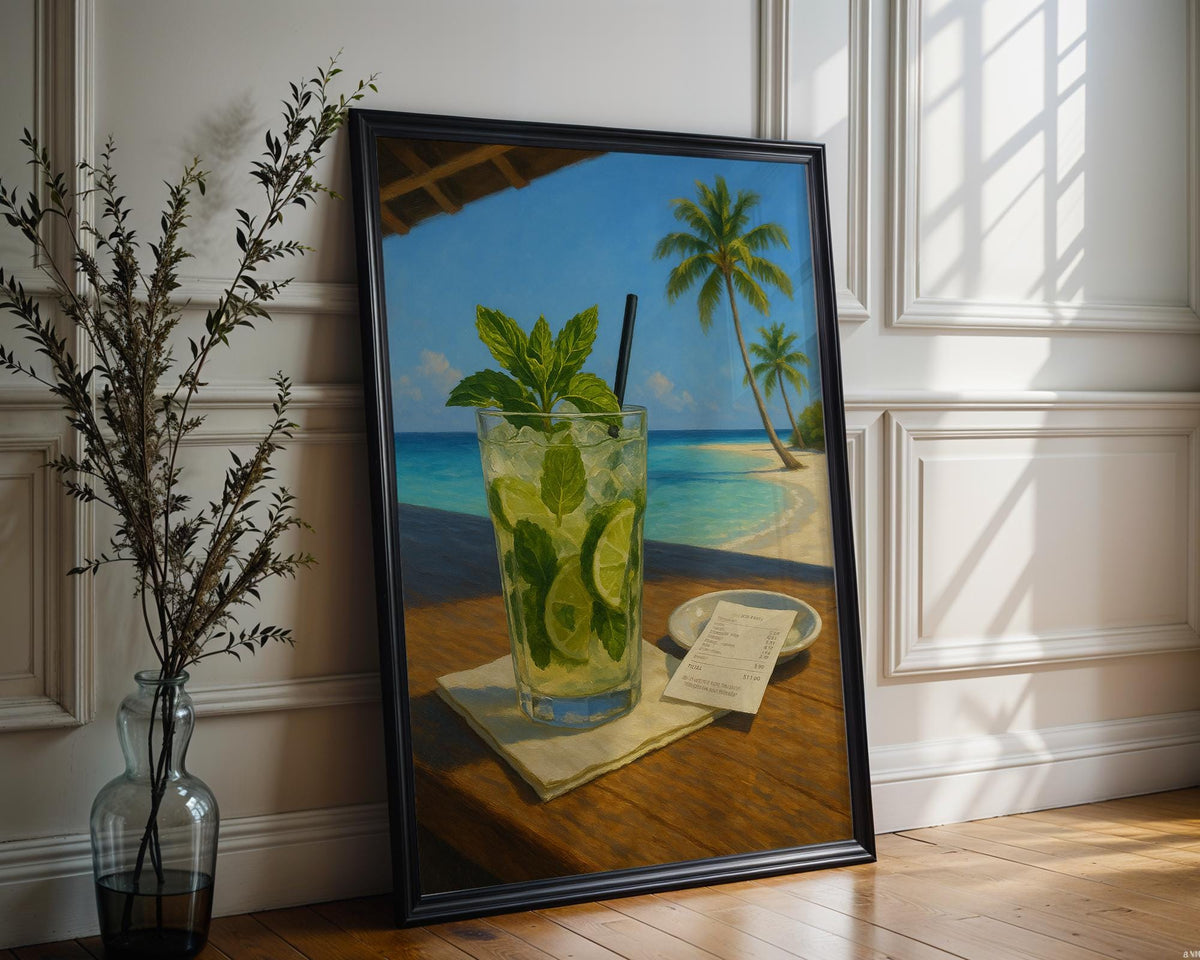 Mojito Art Print – Tropical Cocktail Poster, Summer Wall Art, Mint Lime Drink Painting, Vacation Vibes Kitchen Decor, Beach Bar Setting - Just Great Posters