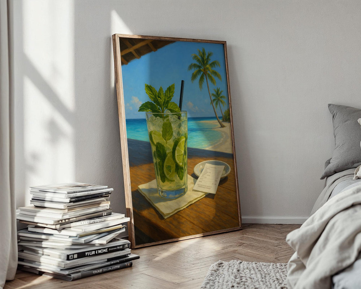 Mojito Art Print – Tropical Cocktail Poster, Summer Wall Art, Mint Lime Drink Painting, Vacation Vibes Kitchen Decor, Beach Bar Setting - Just Great Posters