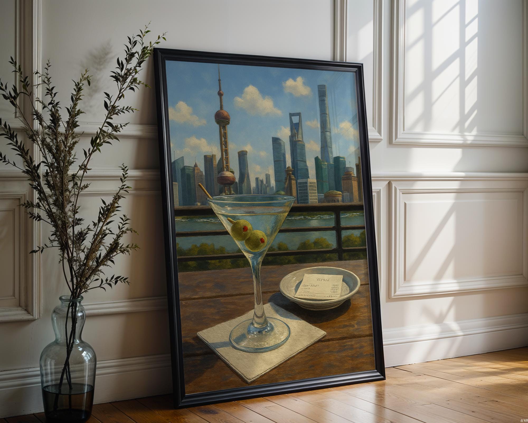 Martini Cocktail Art Print – Classic Gin Drink Poster, Elegant Bar Cart Decor, Olive Garnish Wall Art, Sophisticated Kitchen Print, Shanghai - Just Great Posters