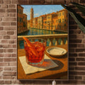 Negroni Cocktail Venice Art Print – Italy Canal View Bar Poster, Red Drink Wall Decor, Romantic Travel Aperitivo Scene - Just Great Posters
