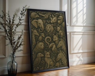 Jungle Animal Wall Art – Safari Wildlife Print, Luxe Gold Foil Texture Poster, Boho Nursery or Eclectic Gallery Decor, Embossed Artwork - Just Great Posters
