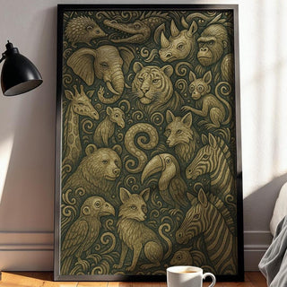 Jungle Animal Wall Art – Safari Wildlife Print, Luxe Gold Foil Texture Poster, Boho Nursery or Eclectic Gallery Decor, Embossed Artwork - Just Great Posters
