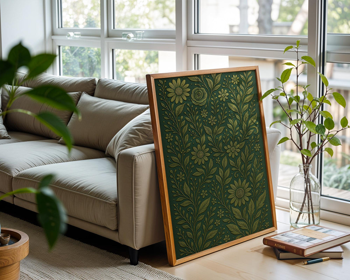 Gold Floral Botanical Wall Art – Embossed Looking Flower Print, Elegant Textured Nature Poster, Garden - Inspired Luxe Home Decor - Just Great Posters