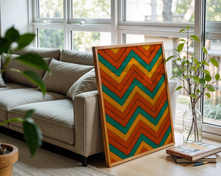 Zig Zag Wall Art – Warm Midcentury Color Print, 70s Inspired Zigzag Pattern Poster, Funky Geometric Decor, Free Shipping - Just Great Posters