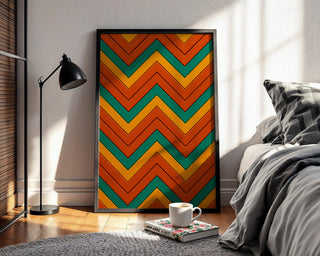 Zig Zag Wall Art – Warm Midcentury Color Print, 70s Inspired Zigzag Pattern Poster, Funky Geometric Decor, Free Shipping - Just Great Posters