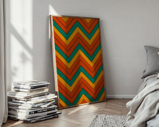 Zig Zag Wall Art – Warm Midcentury Color Print, 70s Inspired Zigzag Pattern Poster, Funky Geometric Decor, Free Shipping - Just Great Posters