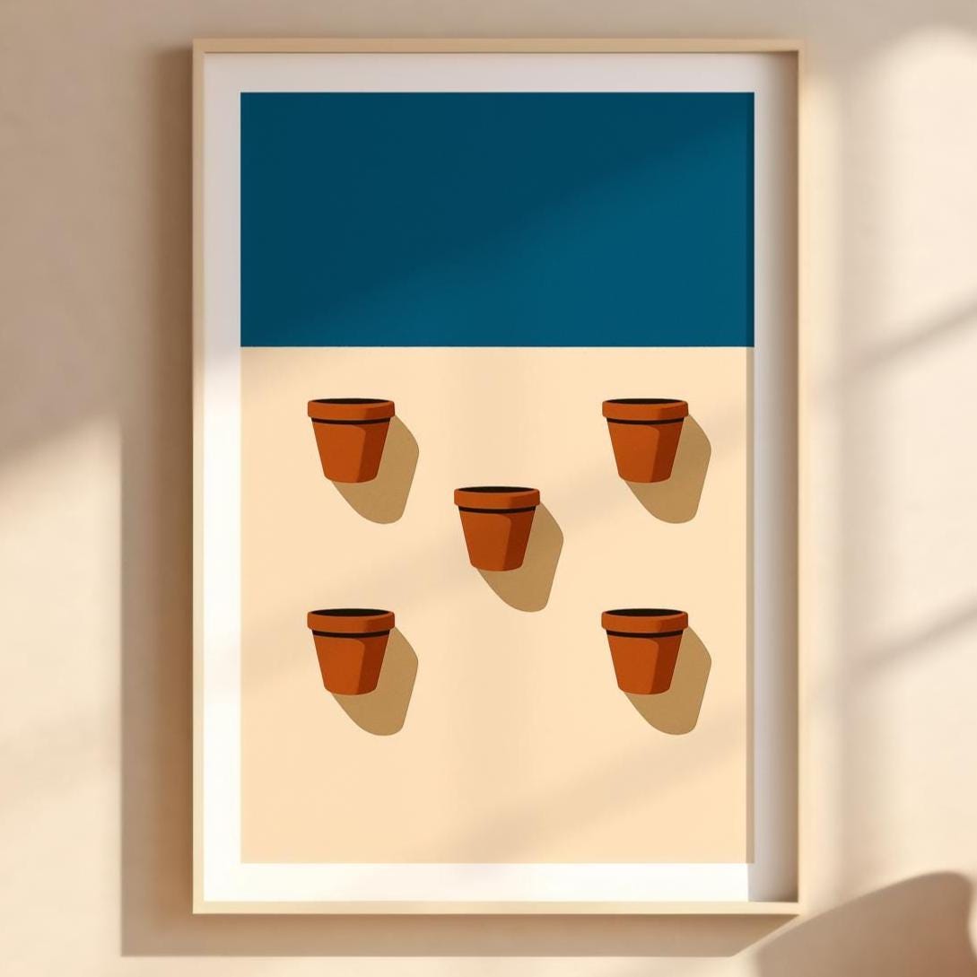 Terracotta Pot Minimalist Wall Art – Midcentury Modern Plant Poster, Warm Earth Tone Print, Clean Graphic Design Home Decor - Just Great Posters