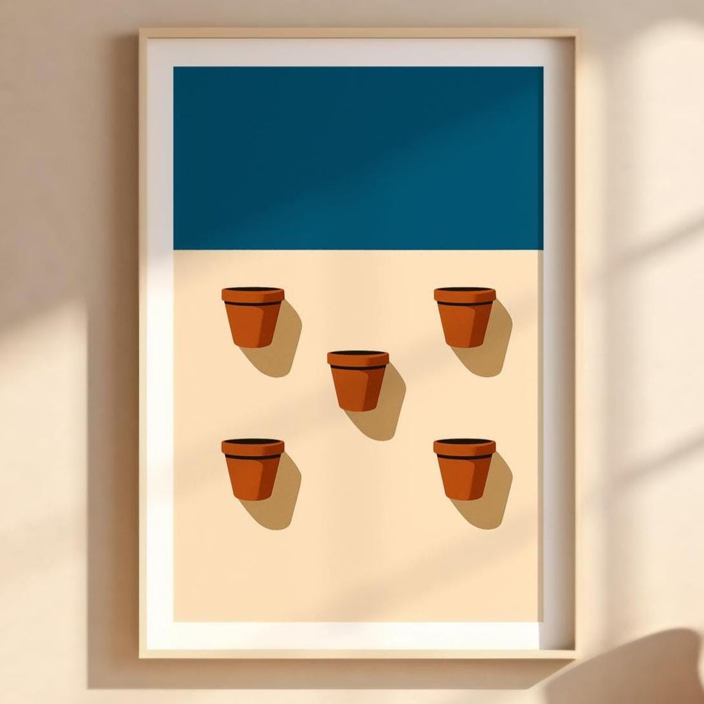 Terracotta Pot Minimalist Wall Art – Midcentury Modern Plant Poster, Warm Earth Tone Print, Clean Graphic Design Home Decor - Just Great Posters