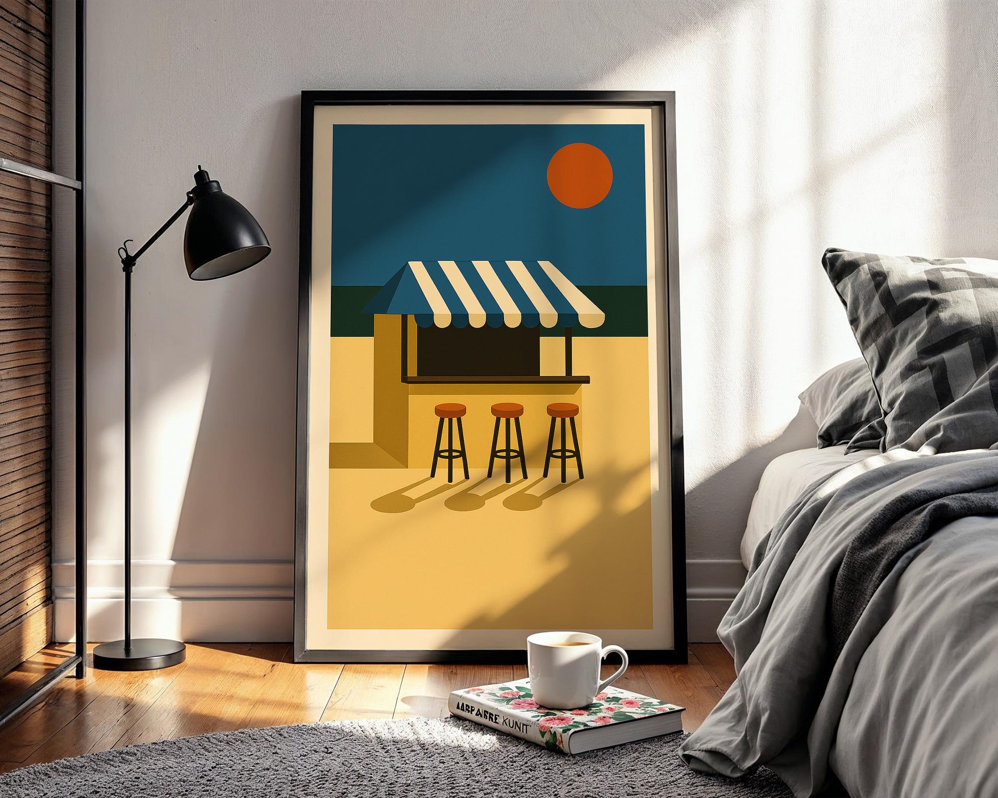 Beach Bar Wall Art – Retro Summer Coastal Poster, Clean Ocean Sunset Print, Graphic Holiday Vibe Decor, Free Shipping, Minimalist Art - Just Great Posters