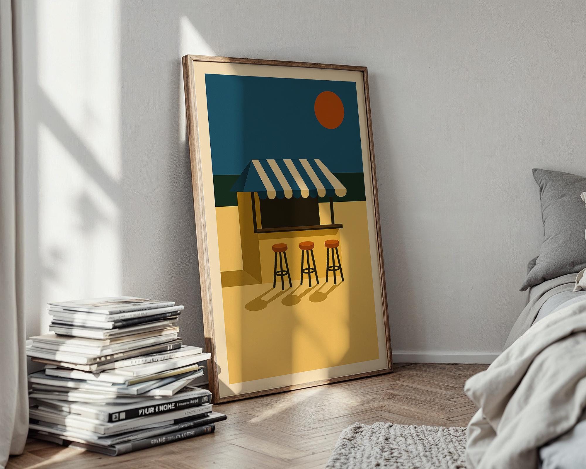 Beach Bar Wall Art – Retro Summer Coastal Poster, Clean Ocean Sunset Print, Graphic Holiday Vibe Decor, Free Shipping, Minimalist Art - Just Great Posters