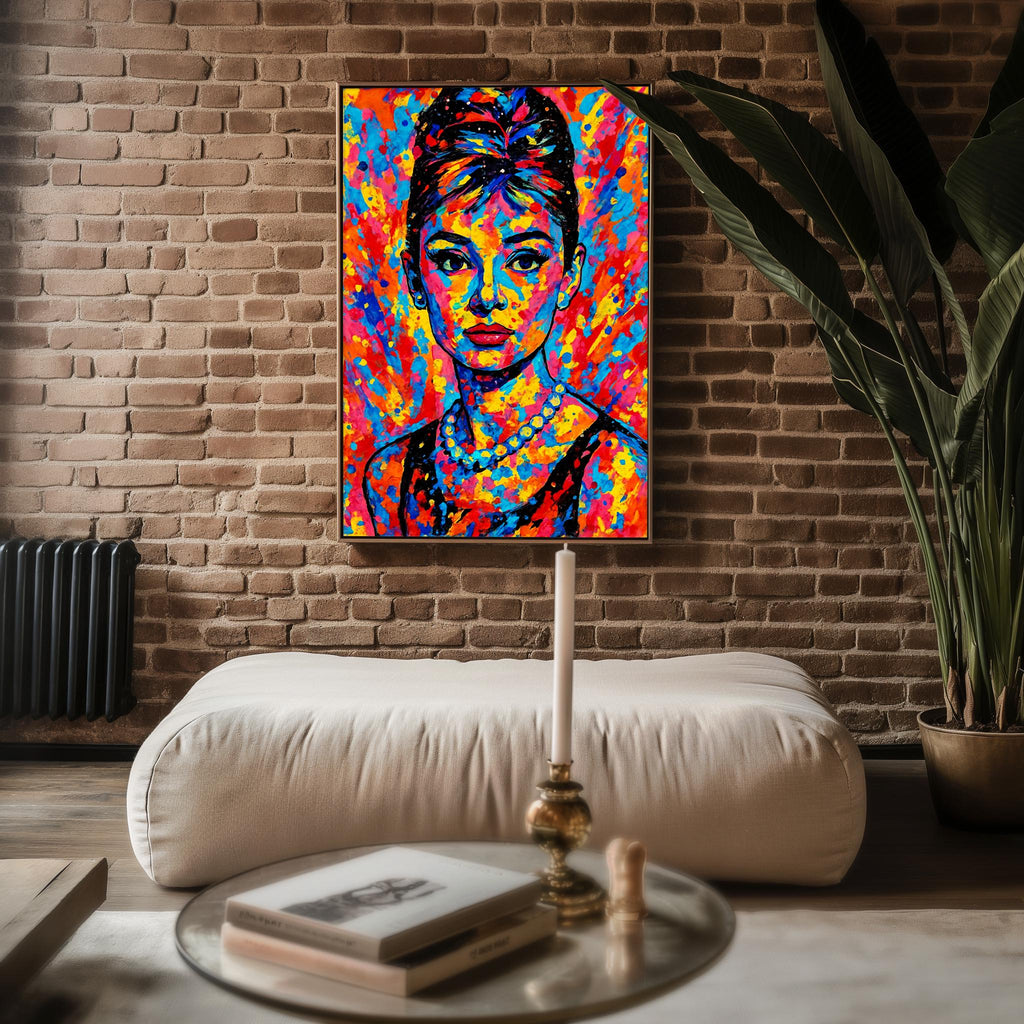 Audrey Hepburn Pop Art Portrait – Vibrant Retro Hollywood Wall Print, Modern Rainbow Icon Poster, Bold Feminine Decor, Free Shipping - Just Great Posters