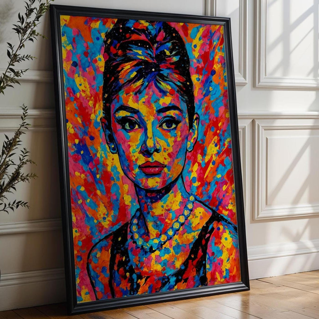 Audrey Hepburn Pop Art Portrait – Vibrant Retro Hollywood Wall Print, Modern Rainbow Icon Poster, Bold Feminine Decor, Free Shipping - Just Great Posters