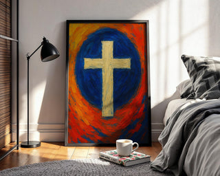 Christian Cross Art Print – Spiritual Wall Decor with Bold Christian Symbol in Oil Brush Texture, Modern Faith Poster, Free Shipping - Just Great Posters