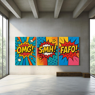 Modern Abstract Wall Art Set of 3 Prints | OMG, FAFO, SMH | Minimalist Triptych for Living Room or Bedroom | Neutral Tones | Free Shipping - Just Great Posters