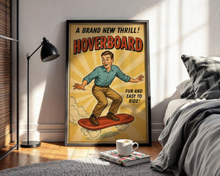 Hoverboard Retro Poster – Vintage Future Ride Wall Art, Funny Sci - Fi Style Hoverboard Ad Print, Midcentury Adventure Poster - Just Great Posters