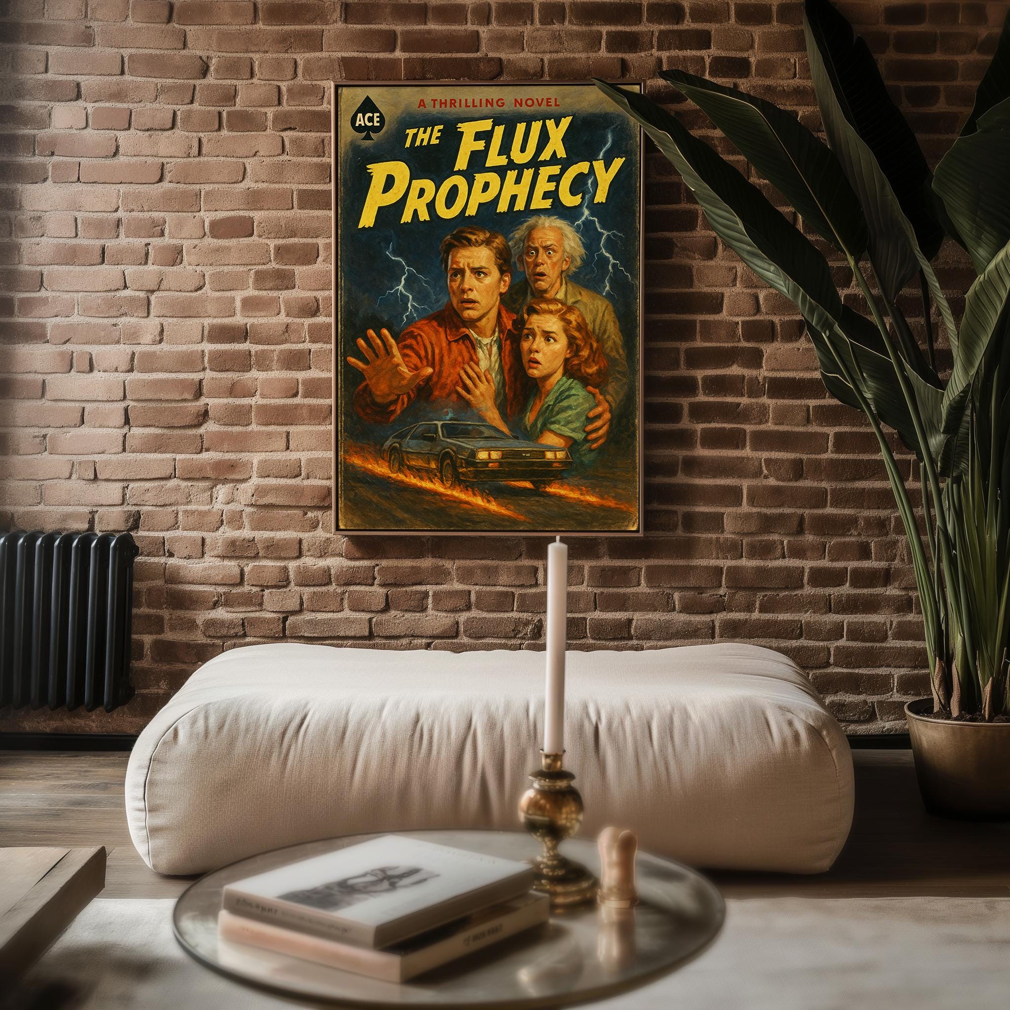 The Flux Prophecy Retro Poster – Vintage Sci - Fi Book Cover Art Print, 80s Inspired Thriller Wall Art, Cult Classic Time Travel Poster - Just Great Posters