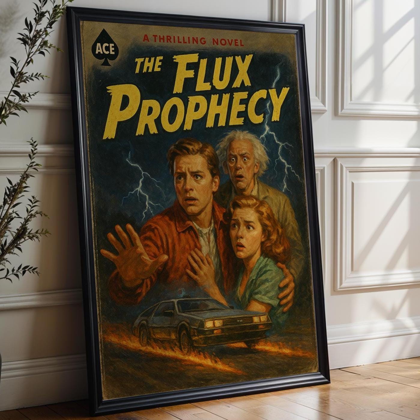The Flux Prophecy Retro Poster – Vintage Sci - Fi Book Cover Art Print, 80s Inspired Thriller Wall Art, Cult Classic Time Travel Poster - Just Great Posters