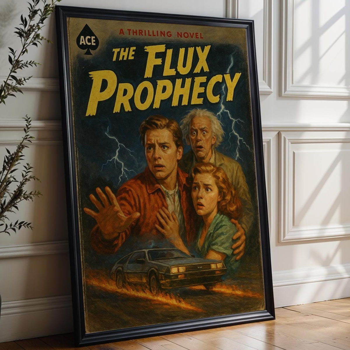 The Flux Prophecy Retro Poster – Vintage Sci - Fi Book Cover Art Print, 80s Inspired Thriller Wall Art, Cult Classic Time Travel Poster - Just Great Posters