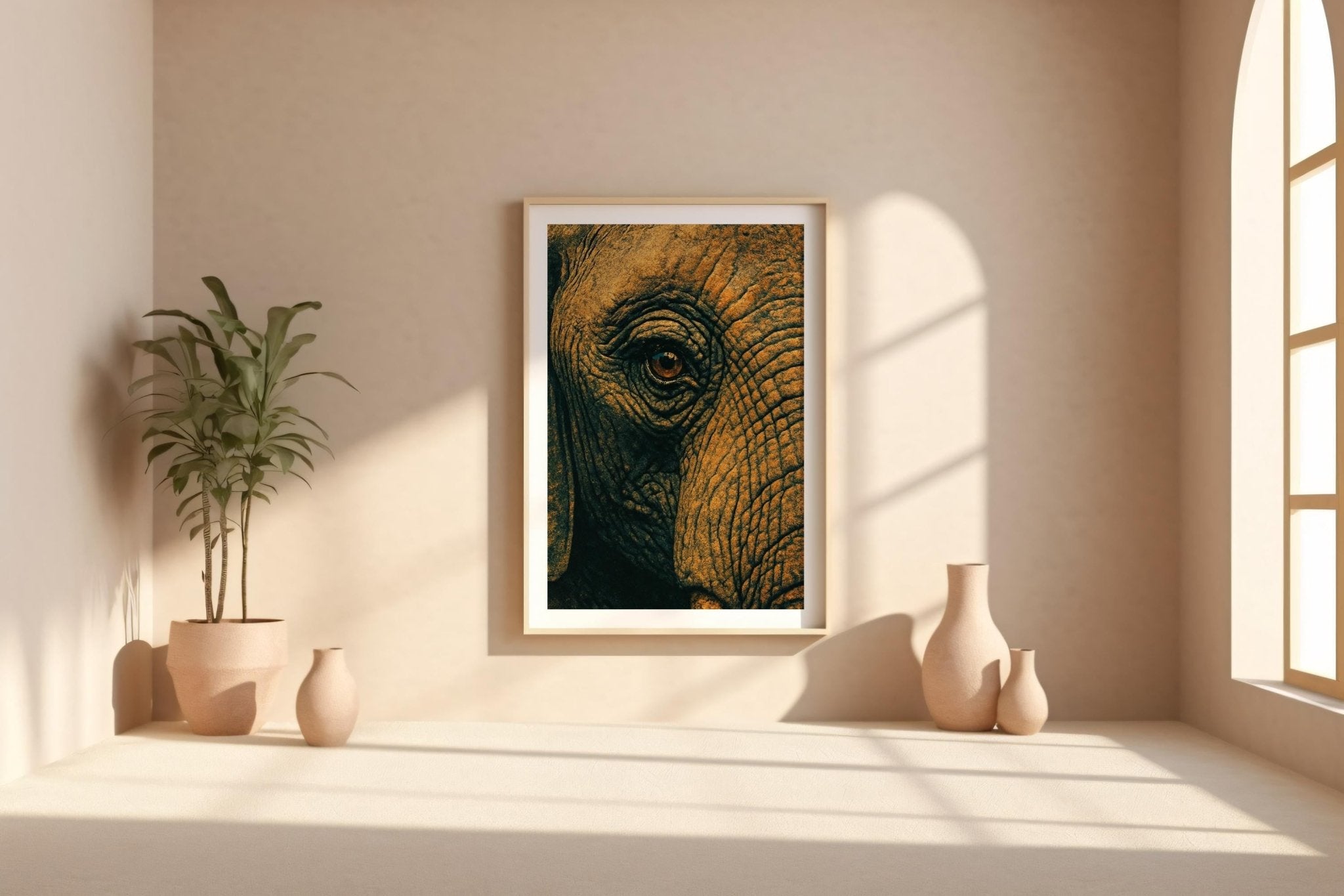 Elephant Eye Close - Up Poster – Vintage Safari Wall Art, Bold Wildlife Photography Style Print for Rustic or Nature - Inspired Decor - Just Great Posters