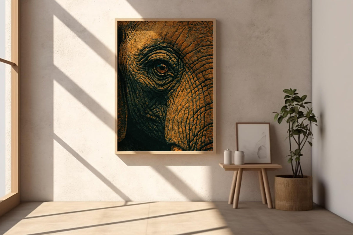 Elephant Eye Close - Up Poster – Vintage Safari Wall Art, Bold Wildlife Photography Style Print for Rustic or Nature - Inspired Decor - Just Great Posters