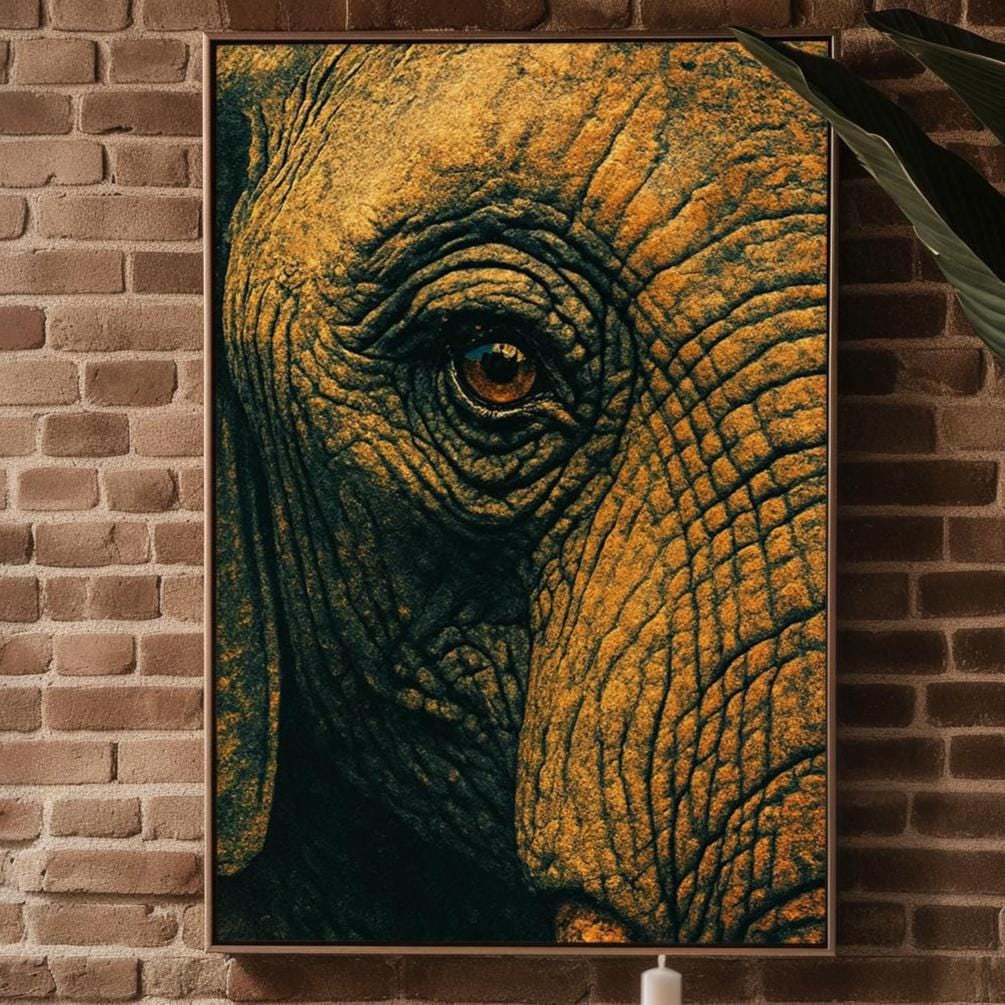 Elephant Eye Close - Up Poster – Vintage Safari Wall Art, Bold Wildlife Photography Style Print for Rustic or Nature - Inspired Decor - Just Great Posters