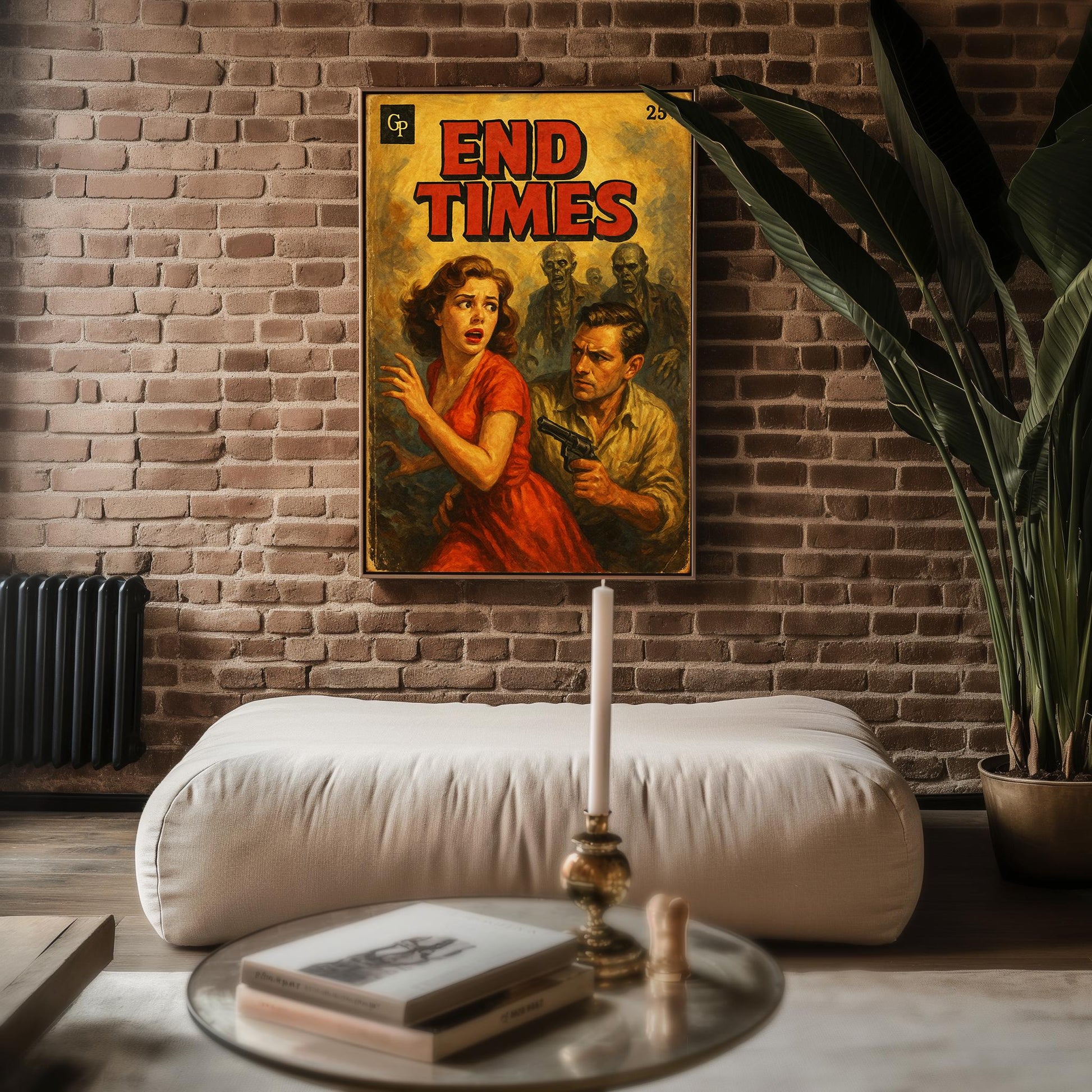 End Times Zombie Poster – Vintage Pulp Fiction Thriller Art Print, Retro Survival Horror Wall Art, Apocalypse Novel Cover Style - Just Great Posters