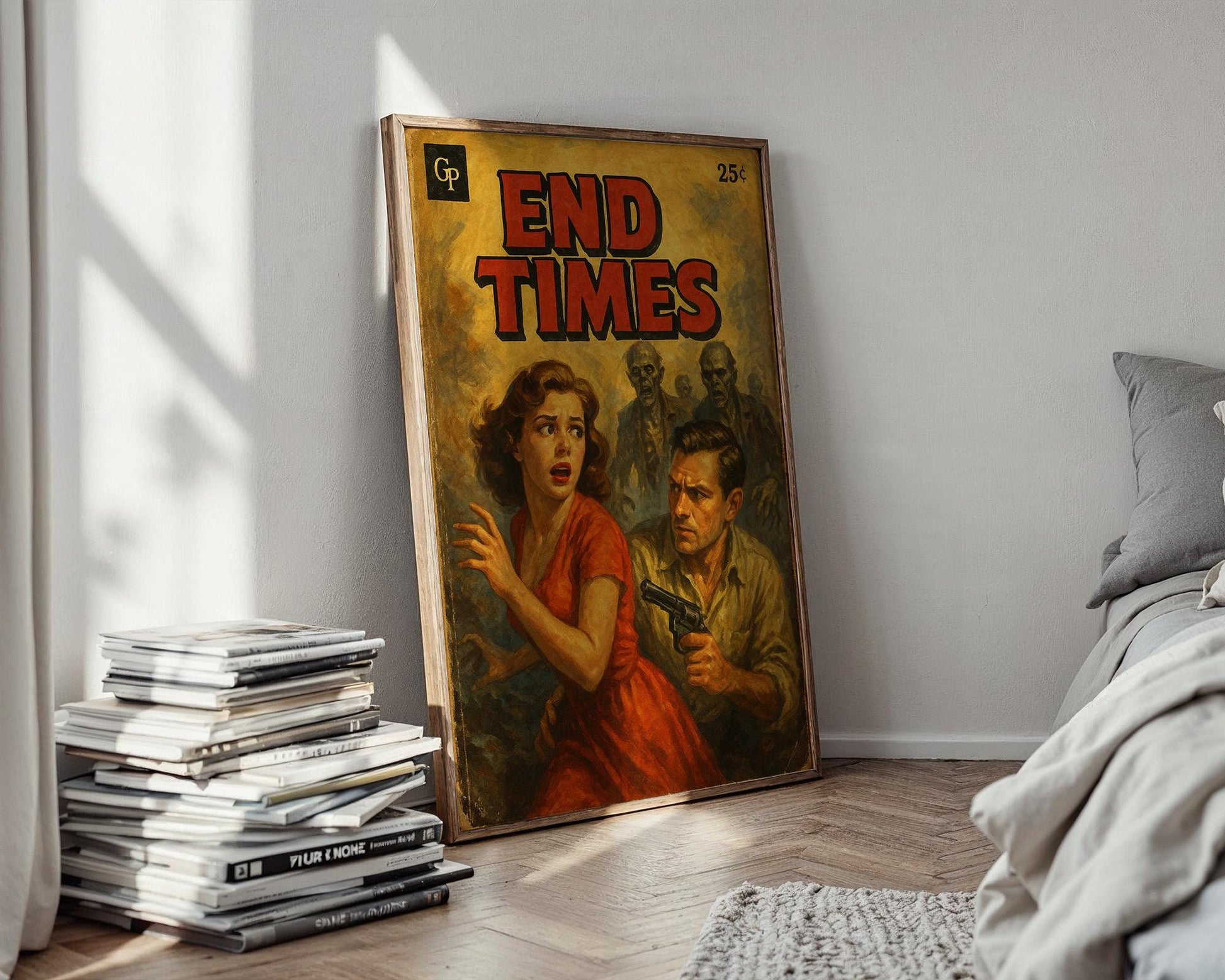 End Times Zombie Poster – Vintage Pulp Fiction Thriller Art Print, Retro Survival Horror Wall Art, Apocalypse Novel Cover Style - Just Great Posters