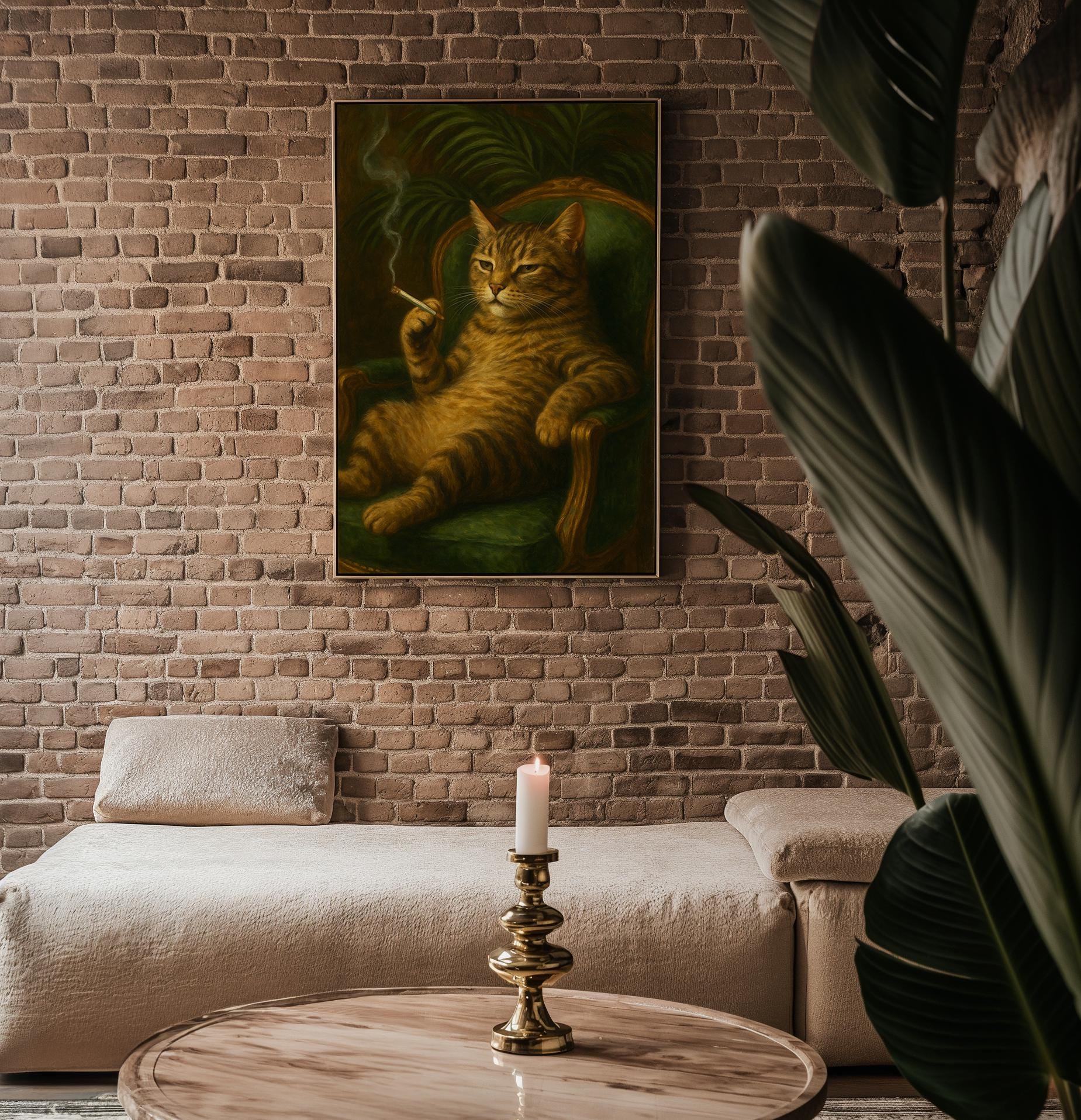 Smoking Cat in Armchair Poster – Retro Lounge Cool Cat Wall Art, Funny Vintage Feline Print for Bar, Office, or Laid - Back Decor - Just Great Posters