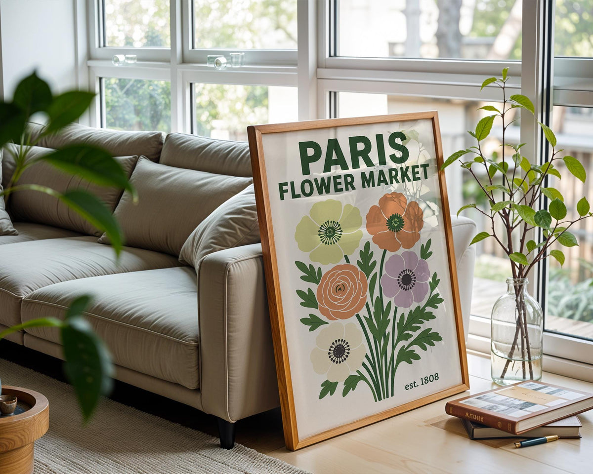 Paris Flower Market Poster – Vintage Retro Floral Wall Art, French Botanical Print, Colorful Bloom Artwork for Kitchen or Bedroom Decor - Just Great Posters