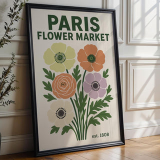 Paris Flower Market Poster – Vintage Retro Floral Wall Art, French Botanical Print, Colorful Bloom Artwork for Kitchen or Bedroom Decor - Just Great Posters