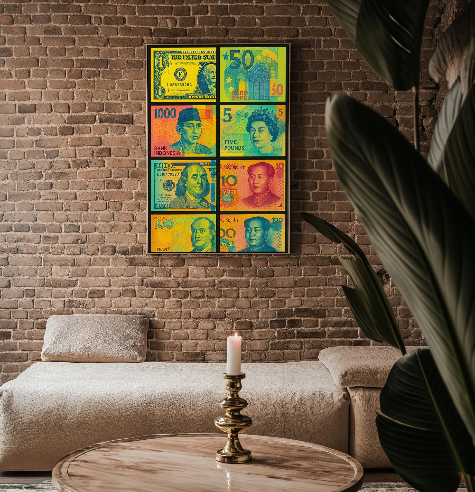Pop Art Money Poster – Global Currency Collage Print, Colorful Retro Banknote Wall Art, Modern Financial Decor for Offices or Homes - Just Great Posters