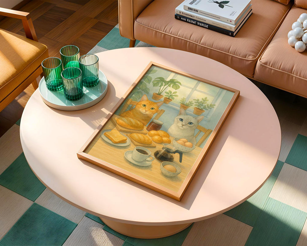 Cute Cat Kitchen Art, Cozy Breakfast Wall Print, Whimsical Cat Poster, Cafe Style Decor, 260gsm Paper, Free Shipping - Just Great Posters