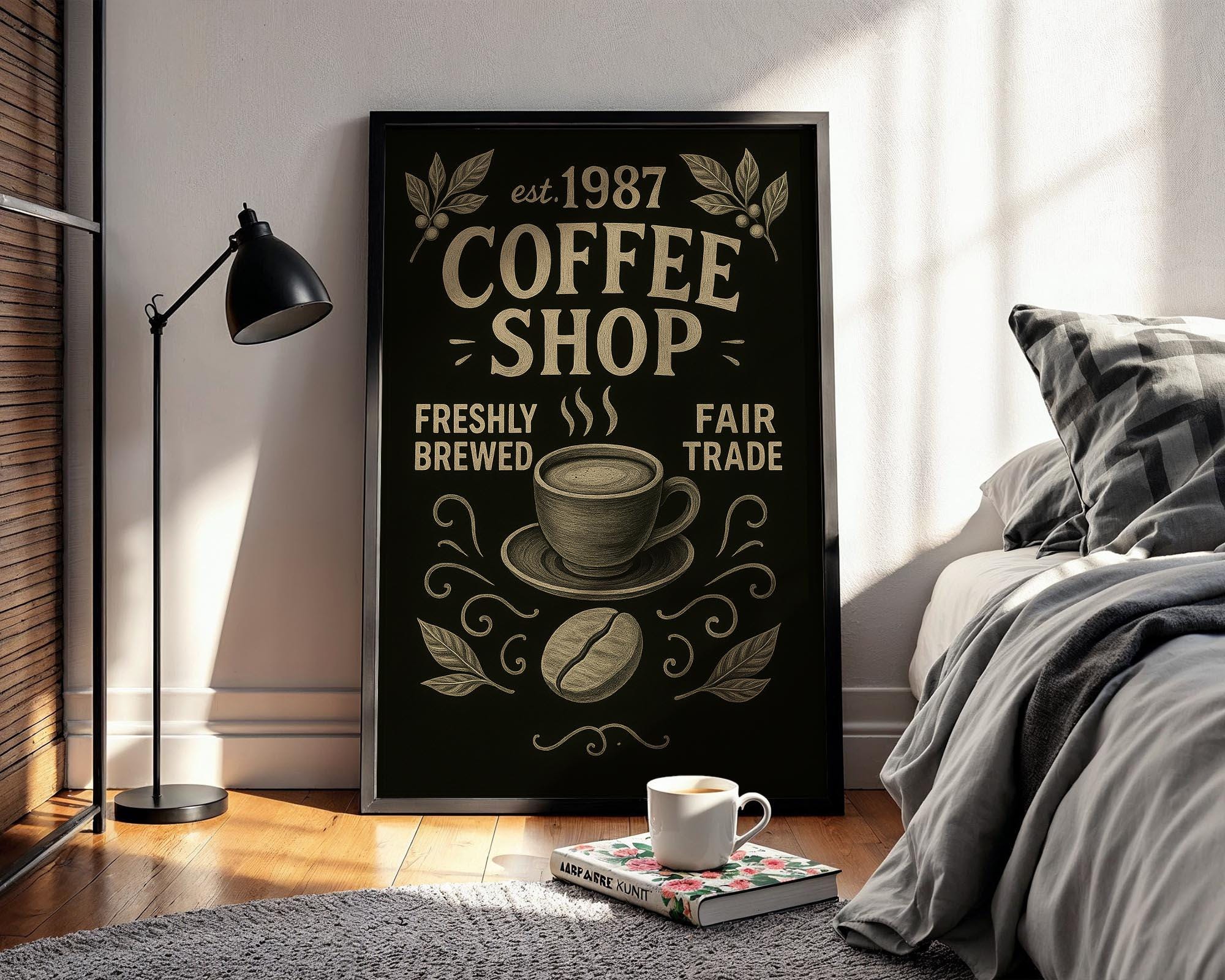 Vintage Coffee Shop Poster, Chalkboard Coffee Wall Art, Retro Cafe Print, Espresso Bar Decor, 260gsm Paper, Free Shipping - Just Great Posters