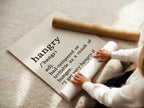 Hangry Definition Wall Art – Funny Kitchen Decor or Gift, Black and White Typography Print for Foodies, Snackers or Office Break Rooms - Just Great Posters