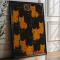 Orange and Black Cats Art Print – Retro Feline Wall Poster for Cat Lovers, Bold Graphic Pattern for Bedroom, Office or Gallery Wall - Just Great Posters