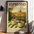 Classic Italian Espresso Print – Vintage Coffee Poster with Rome View, Bold Espresso Wall Art for Kitchen, Café or Coffee Bar - Just Great Posters