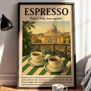 Classic Italian Espresso Print – Vintage Coffee Poster with Rome View, Bold Espresso Wall Art for Kitchen, Café or Coffee Bar - Just Great Posters