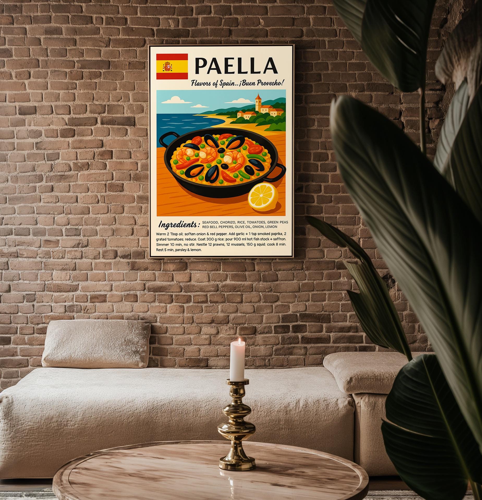 Spanish Paella Poster Print – Colorful Vintage Recipe Wall Art, Spanish Kitchen Decor, Mediterranean Food Art - Just Great Posters