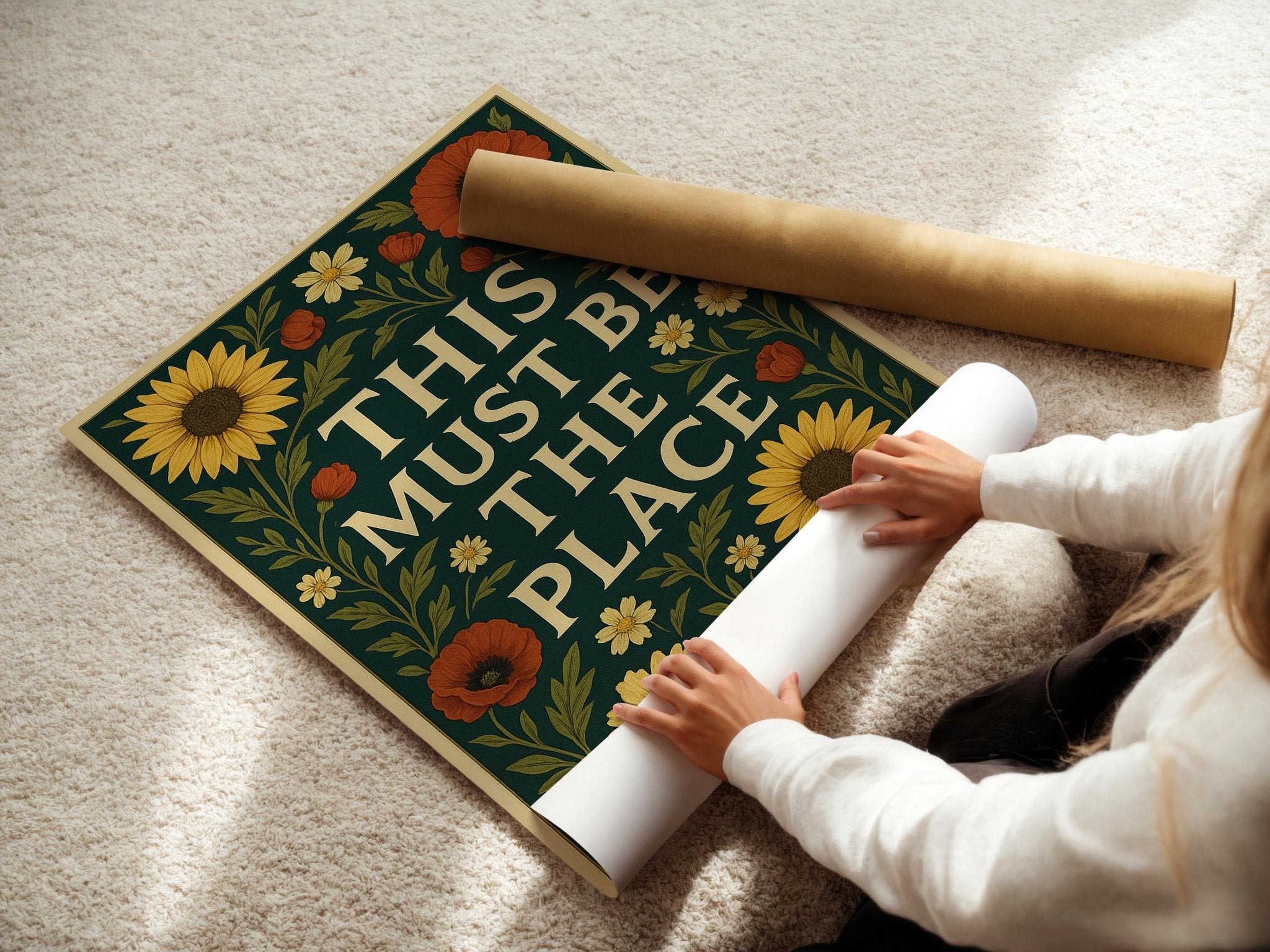 This Must Be The Place Poster – Cottagecore Floral Wall Art, Whimsical Botanical Quote Print for Cozy Bedroom, Entryway or Gallery Wall - Just Great Posters
