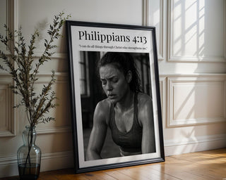 Bible Verse Wall Art – Christian Motivational Poster for Gym, Fitness Room or Office, Scripture Quote Workout Print, Philippians 4:13 - Just Great Posters