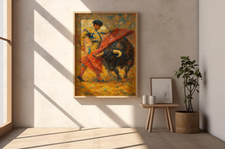 Matador & Bull Art Print | Bold Expressionist Bullfighting Painting with Vibrant Brushwork | Dynamic Spanish - Inspired Wall Decor - Just Great Posters