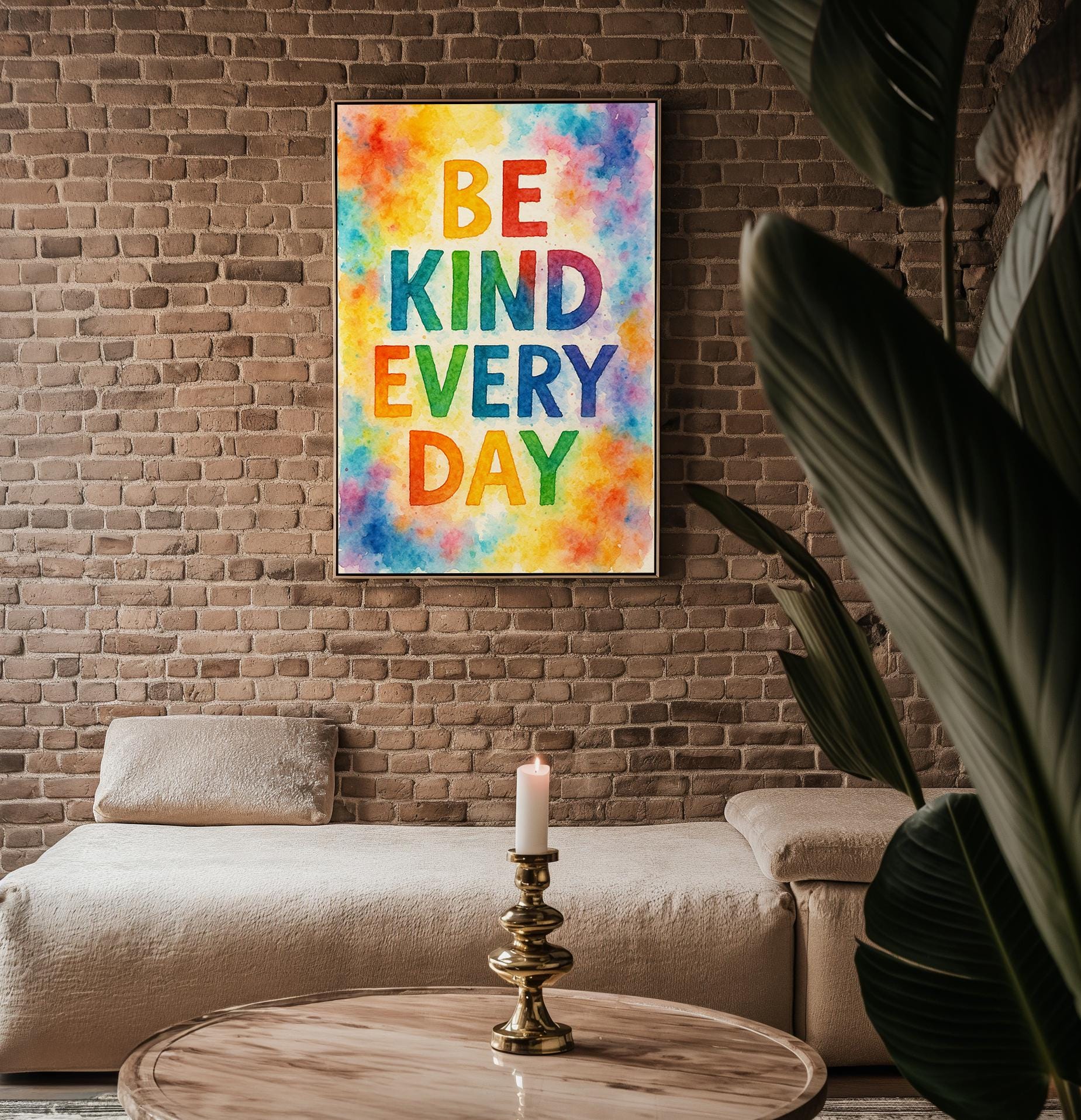 Be Kind Every Day Wall Art | Rainbow Watercolor Typography Print | Uplifting Positive Quote Poster for Office, Nursery, or Daily Reminder - Just Great Posters