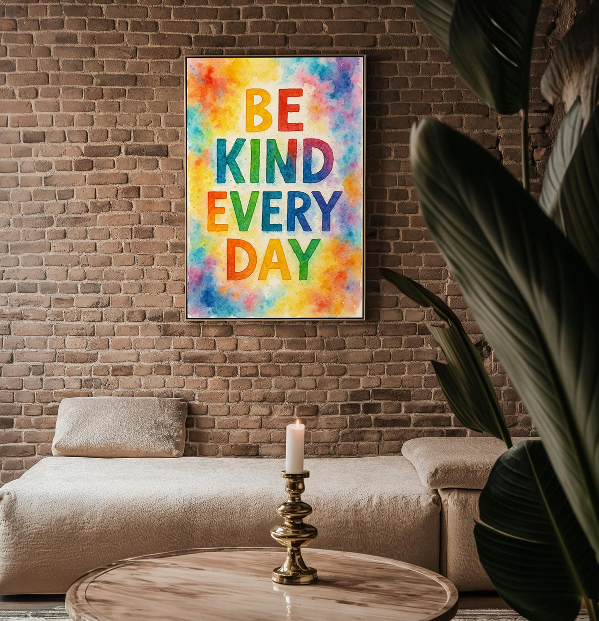 Be Kind Every Day Wall Art | Rainbow Watercolor Typography Print | Uplifting Positive Quote Poster for Office, Nursery, or Daily Reminder - Just Great Posters
