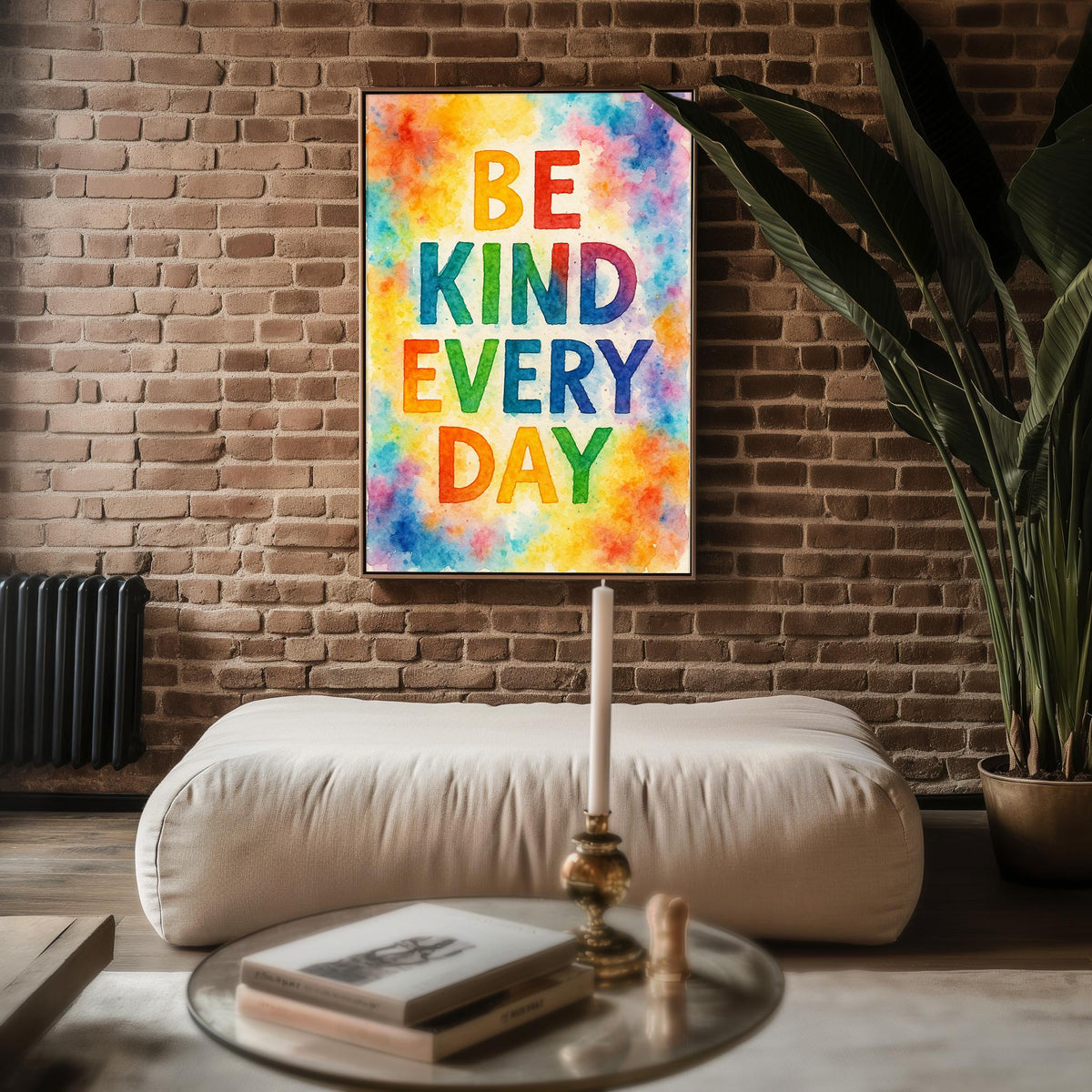Be Kind Every Day Wall Art | Rainbow Watercolor Typography Print | Uplifting Positive Quote Poster for Office, Nursery, or Daily Reminder - Just Great Posters